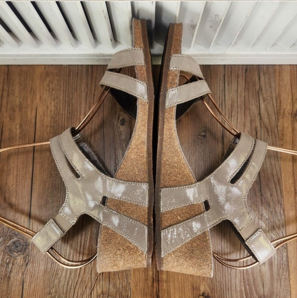 MEPHISTO Minoa Gray Tan shimmer Rhinestone Cork Wedges 38 - Picture 5 of 13